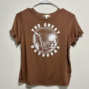 Women’s Brown Graphic Tee - The Great Outdoors Large Cuffed Sleeve Soft